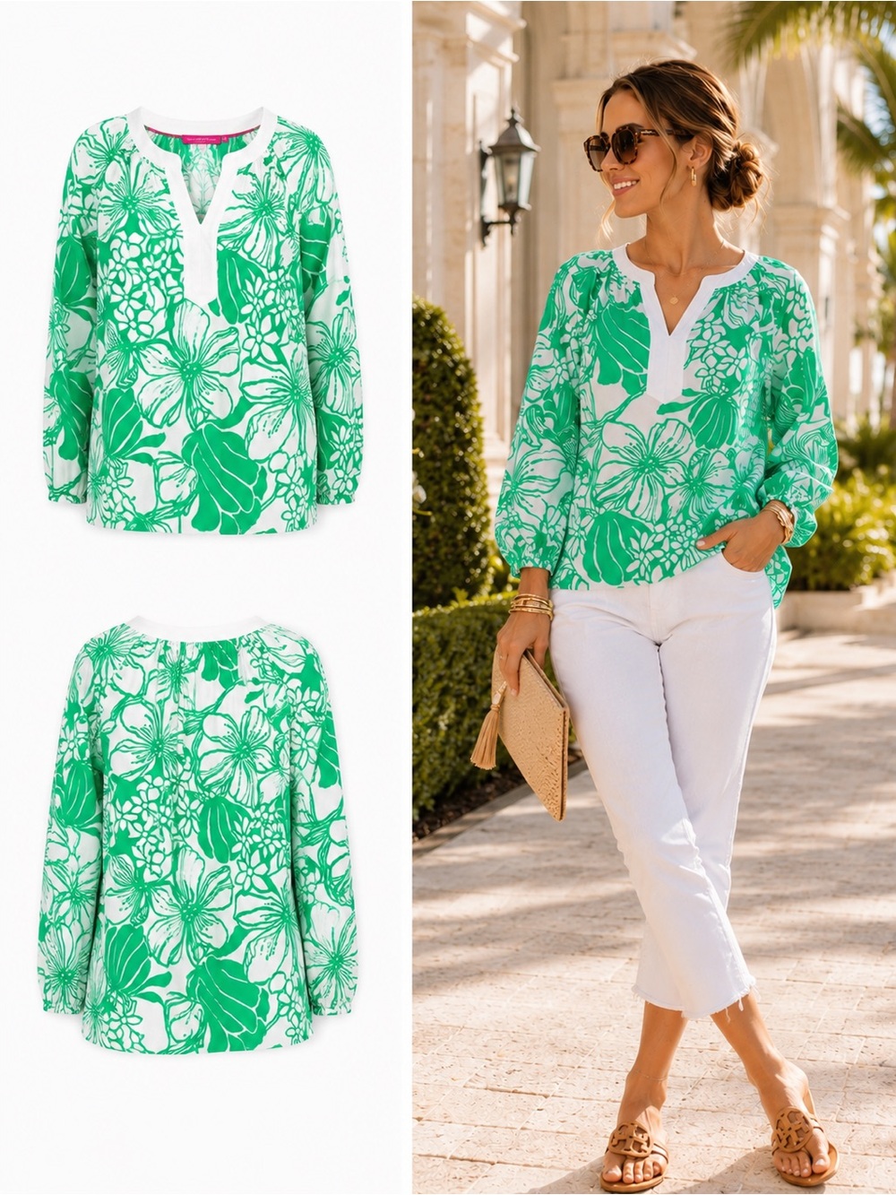 Lilly Pulitzer Camryn Tunic Top Small Spearmint Kiss My Tulips Green Floral